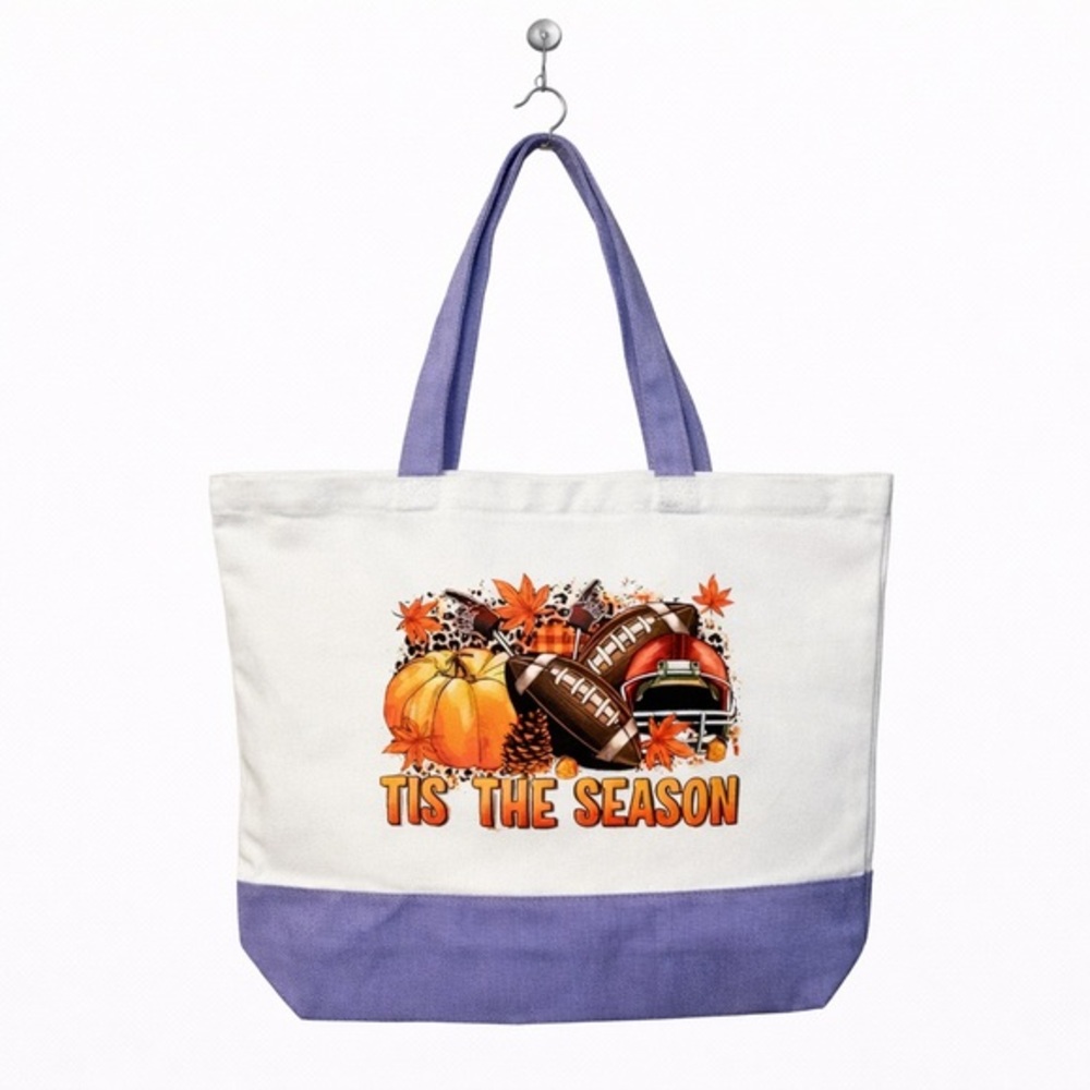 “Tis’ The Season/Football” / Fall Canvas Tote Bag - Fall/Autumn Design